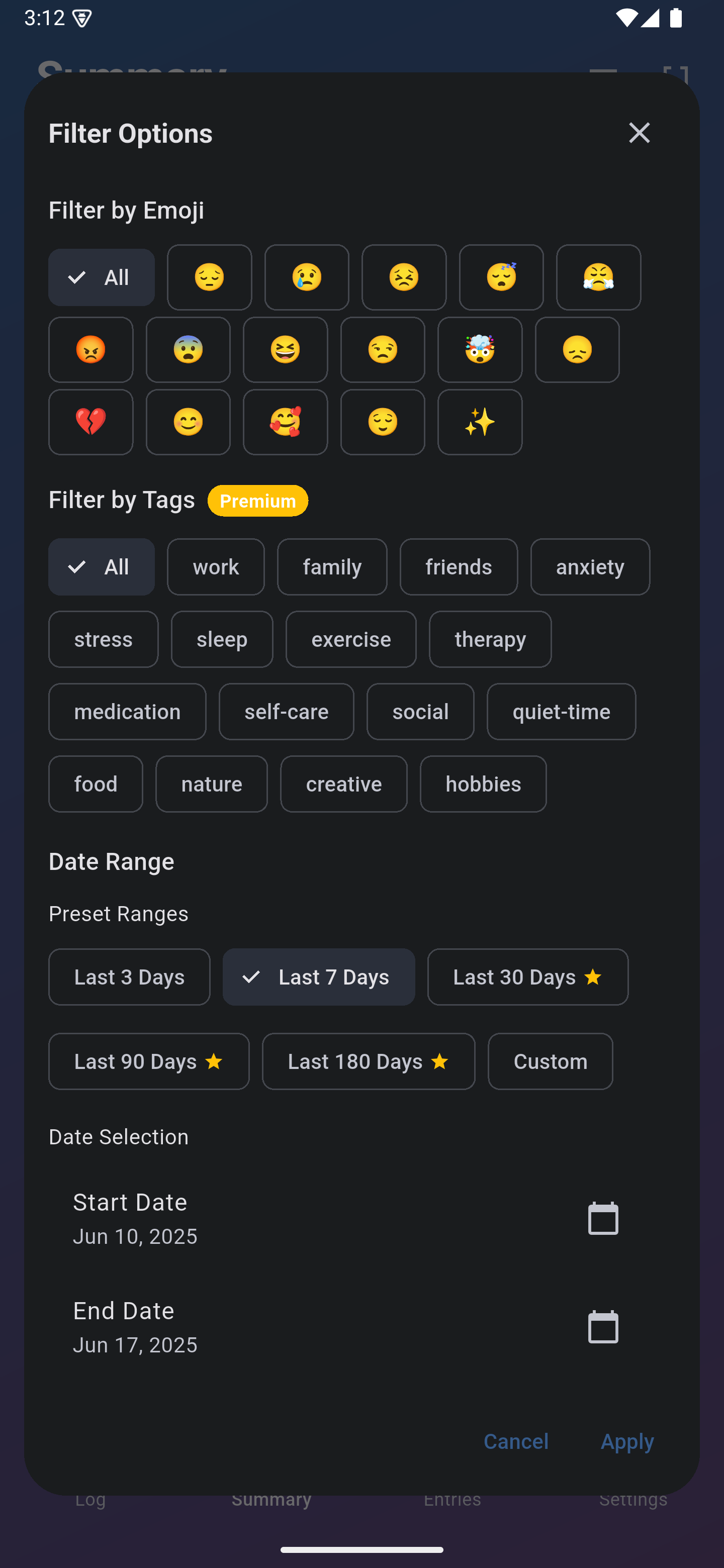 Summary filter options - Customize your insights